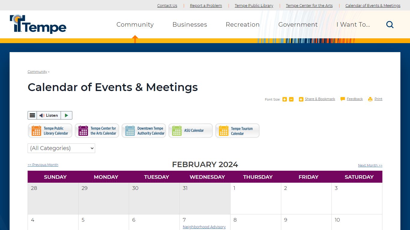 Calendar of Events & Meetings | City of Tempe, AZ